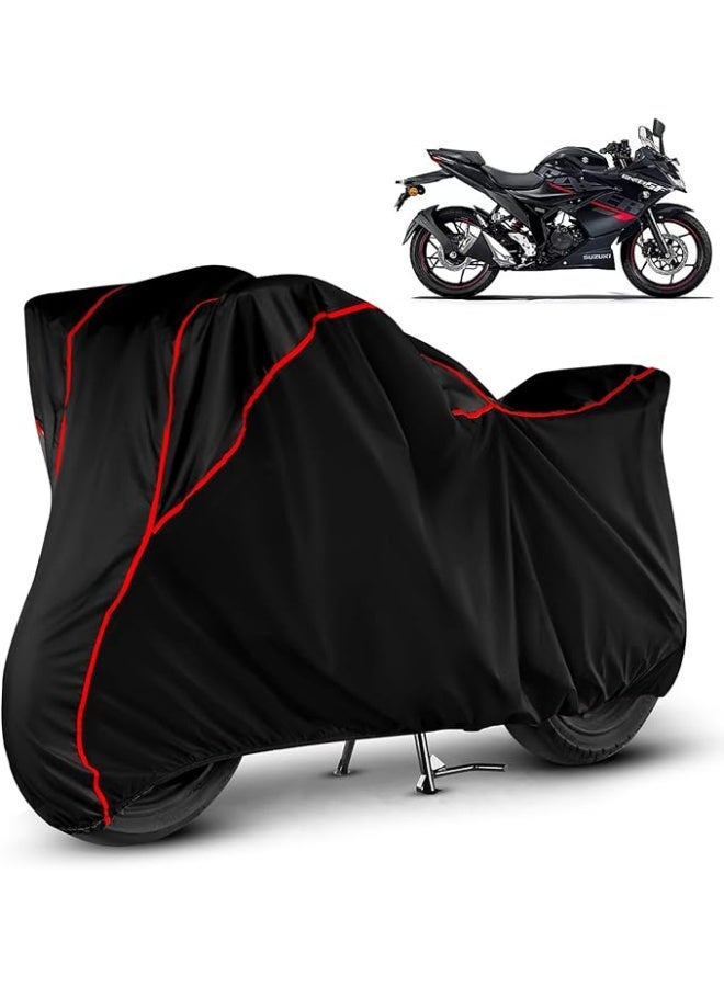 Water Resistant Bike Cover Dustproof UV Protection Bike Body Cover for Suzuki Gixxer SF All-Weather Protection with Red Piping - Black - Image 1